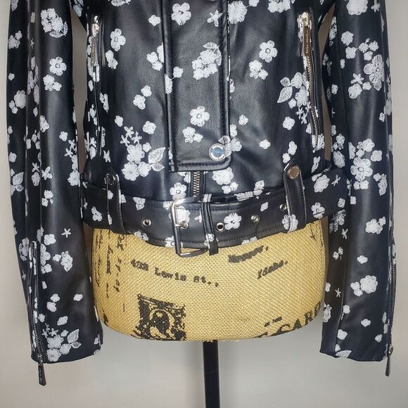 MICHAEL Michael Kors Leather Floral Moto Jacket Size Small - Picture 4 of 15